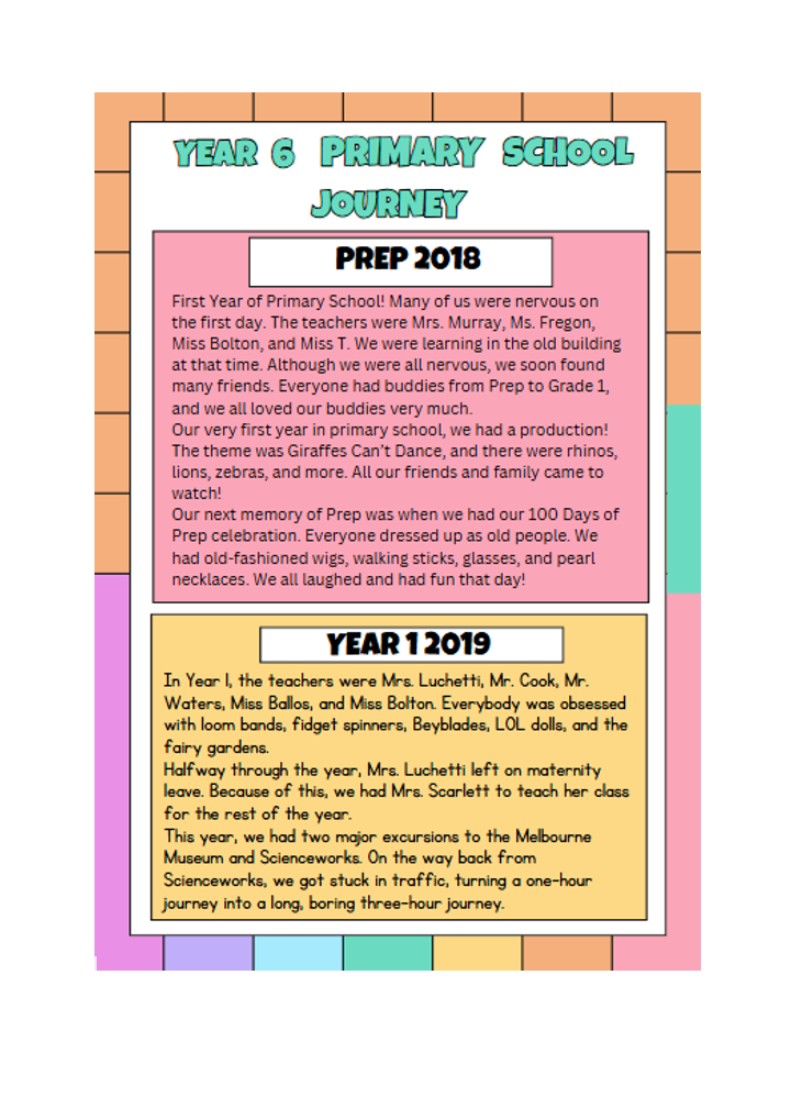 Year 6 Primary School Journey